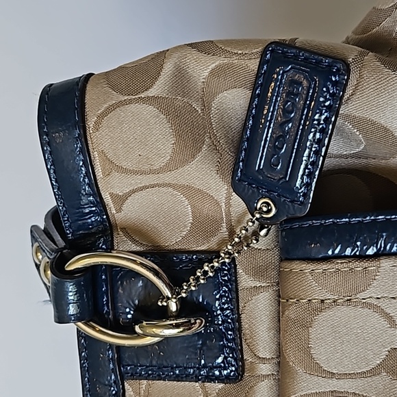 COACH PENELOPE SIGNATURE KHAKI BLUE HANDBAG purse - Picture 2 of 8